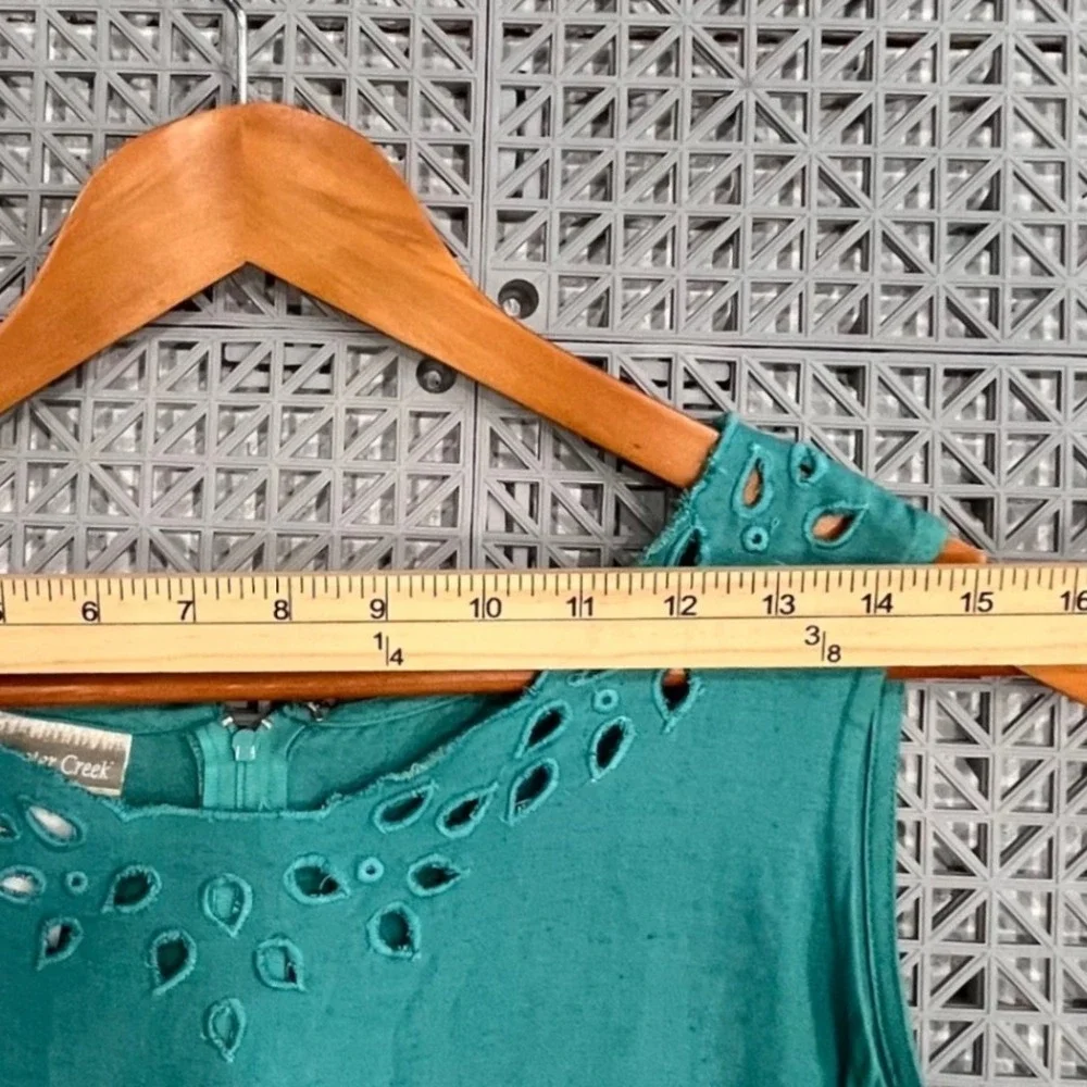 Vintage Y2K Coldwater Creek Jacket‎ Dress Set Medium Teal Eyelet Linen Blend